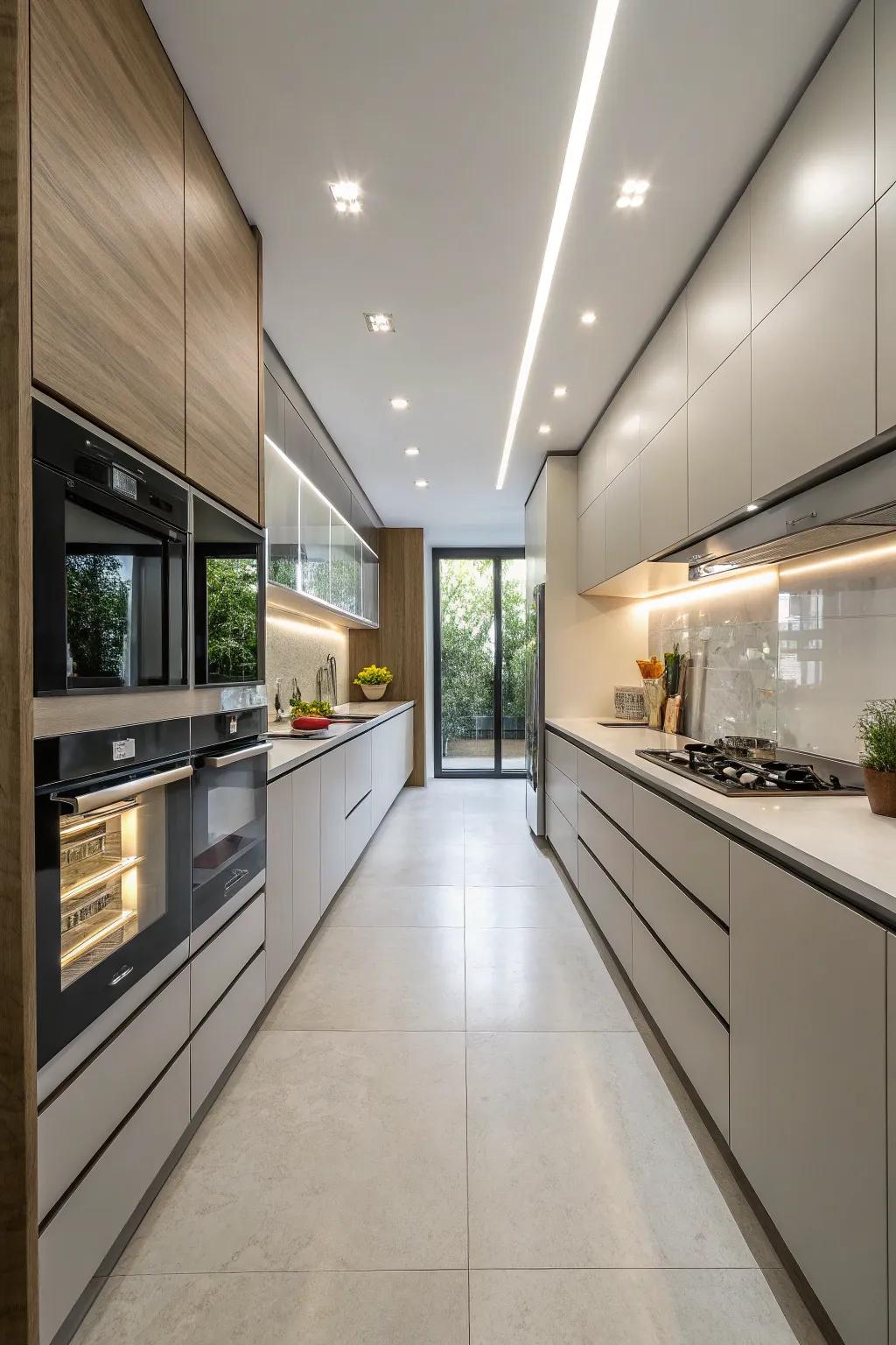 Blended appliances create a seamless kitchen design.