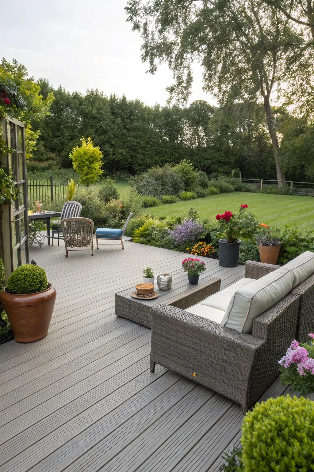 Savor wood aesthetics with minimal upkeep utilizing composite decking.