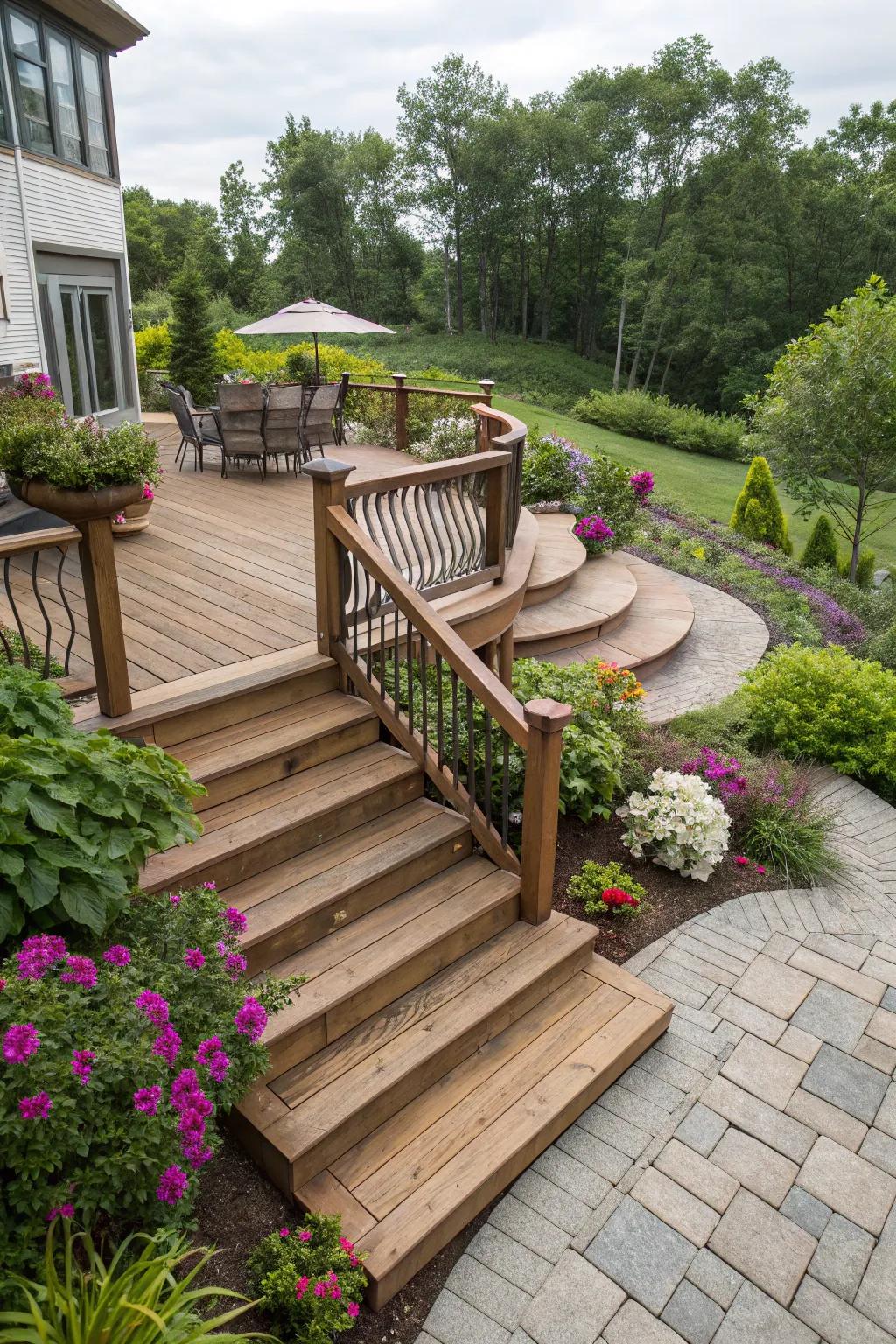 Enclosing treads create an open, inviting space.