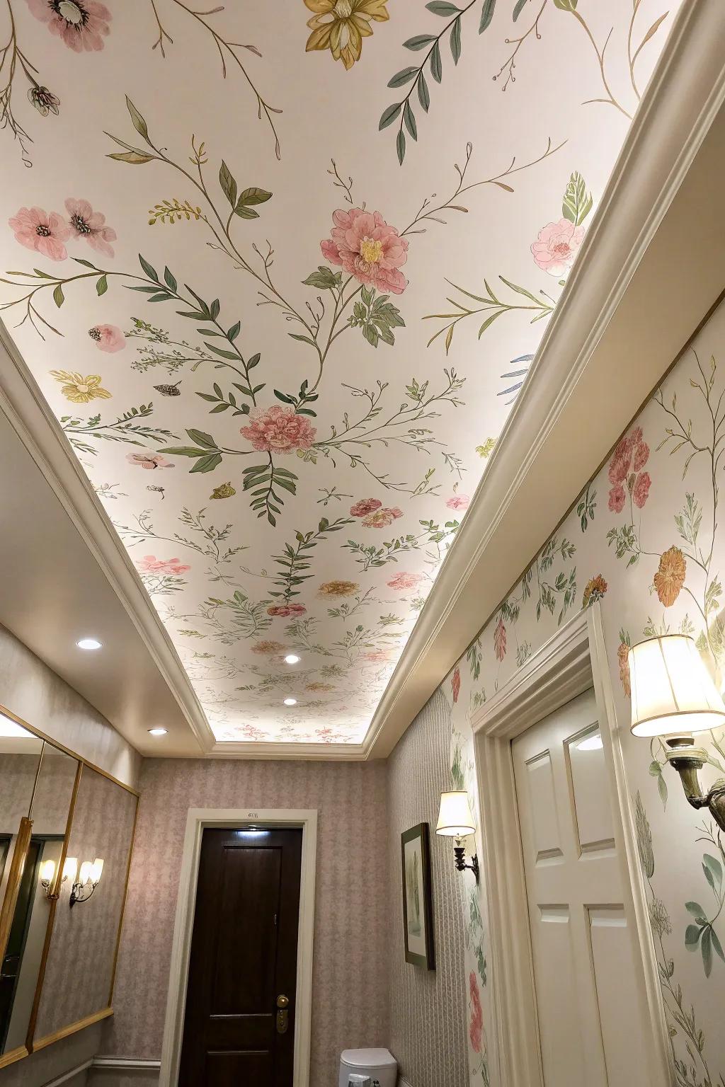 Elevate your space with a stunning ceiling wallpaper application.