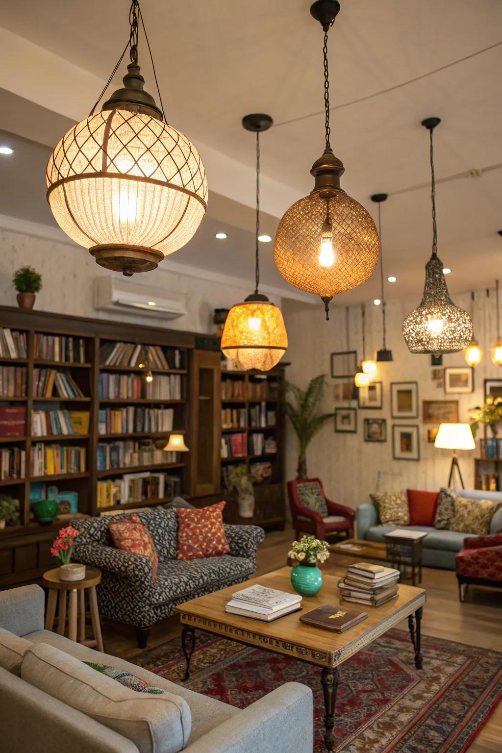 A mix of pendants adds personality to your decorating.