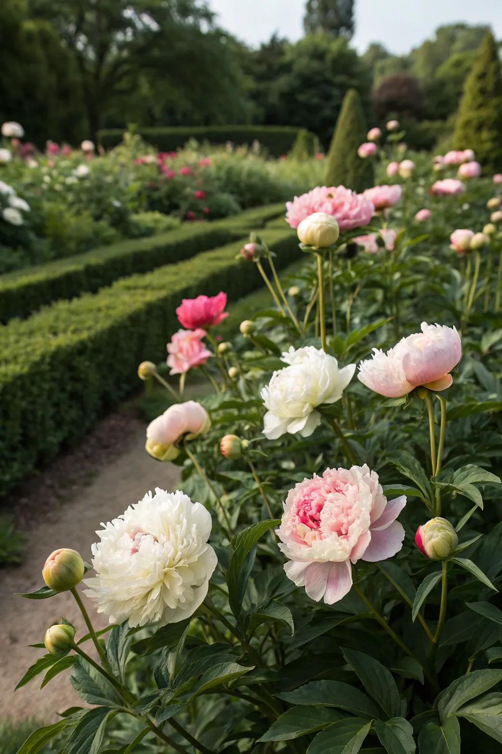 A periodic peony display guaranteeing unceasing garden vibrancy.