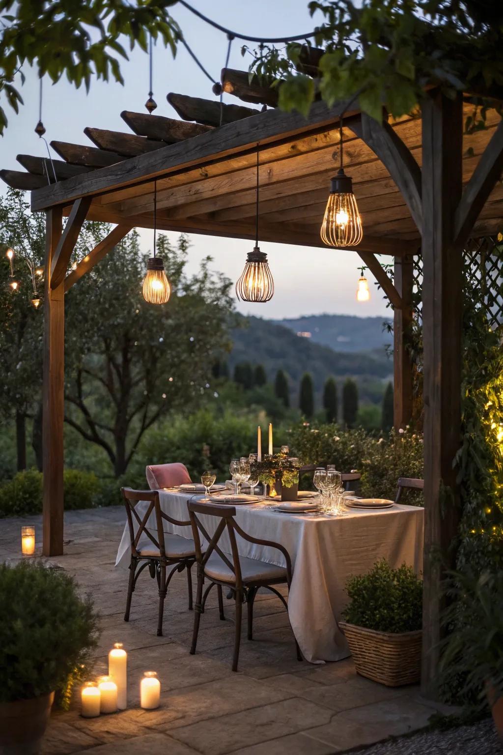 Pendant lights create a cozy atmosphere for gatherings.