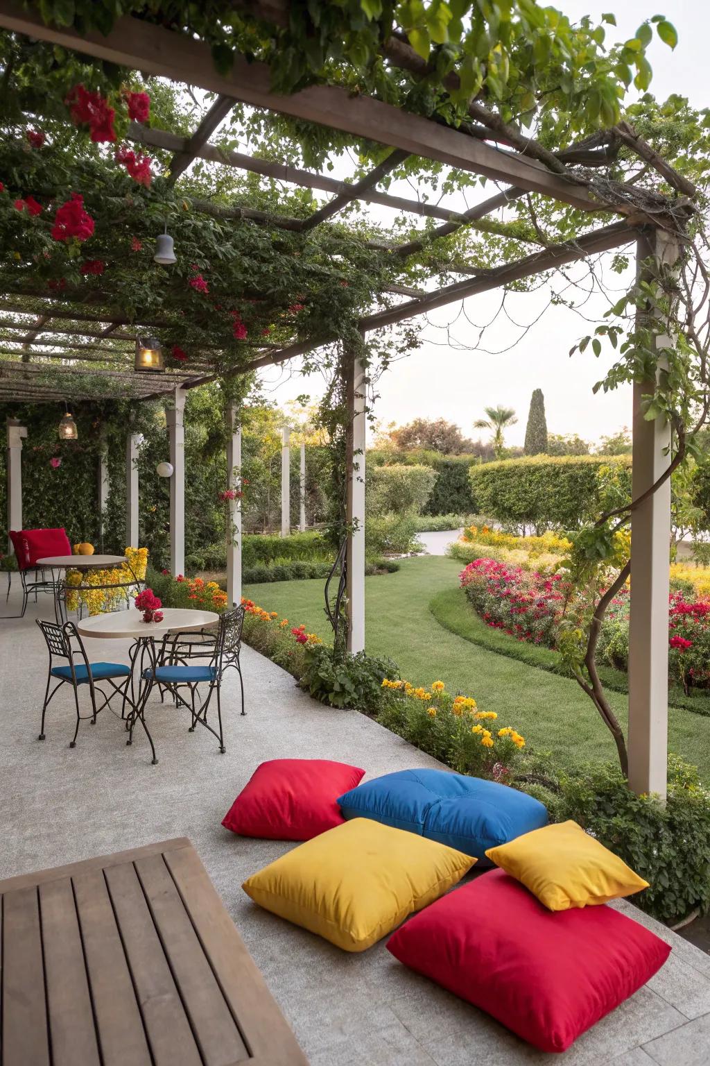 Striking colors bring life and energy to pergola spaces.