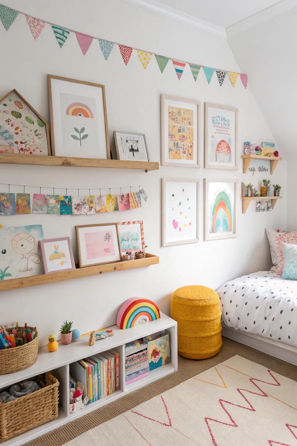 A kid-friendly display ledge is both enjoyable and practical.