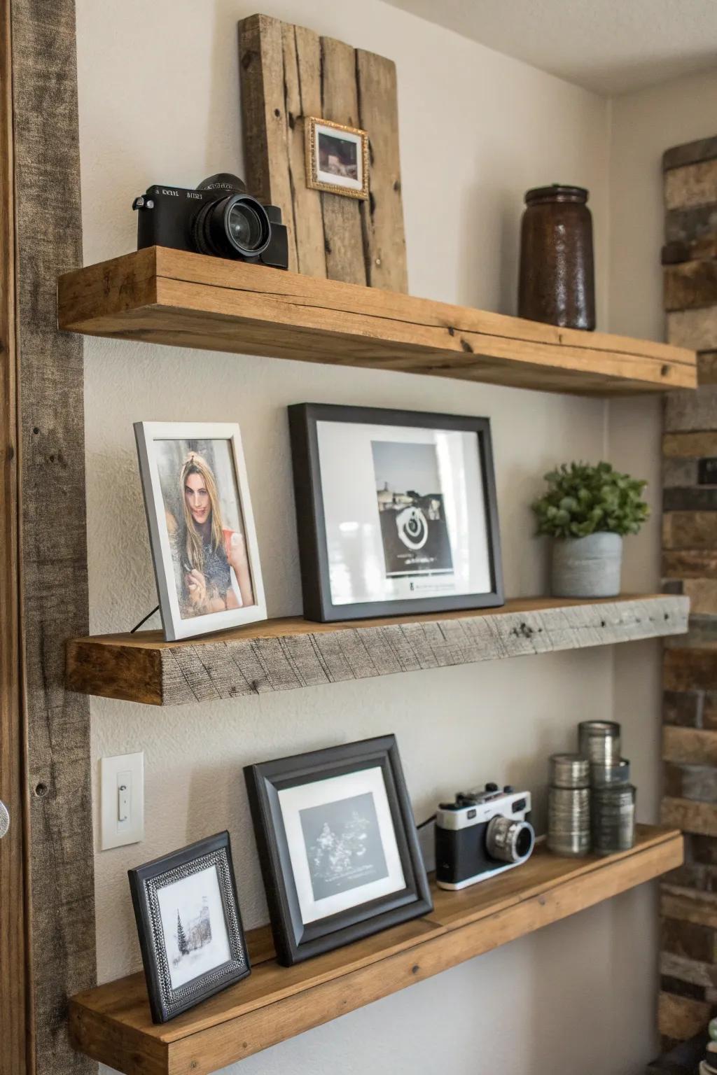 Picture ledges blending rustic and modern elements.