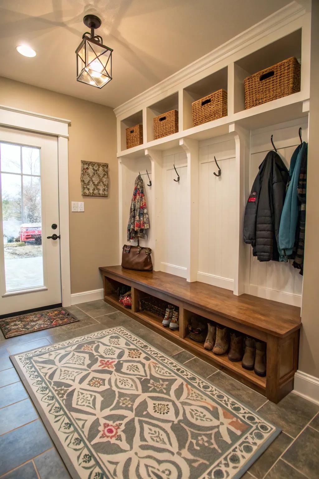 A painted faux rug adds both style and practicality.