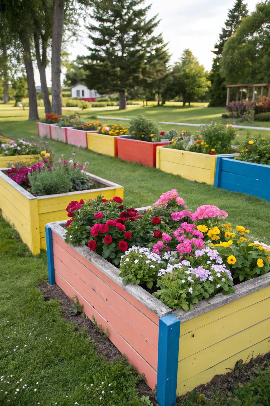 Fill your garden with personality with colorful raised flower beds.