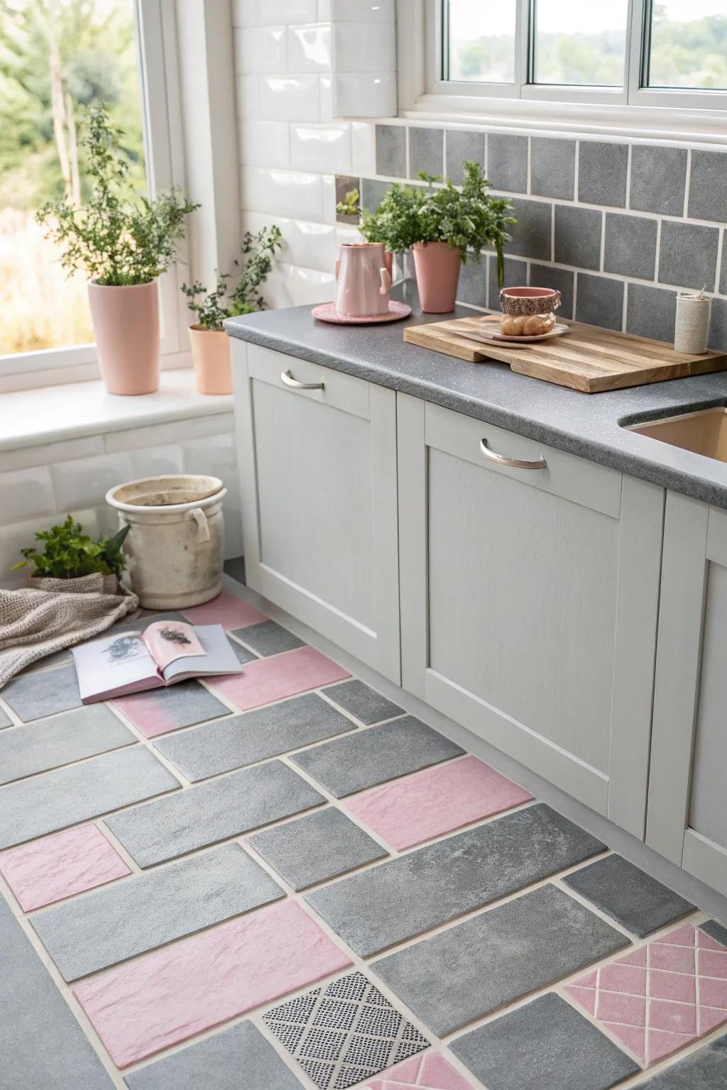 Timeless silver slates enhanced with delicate rose details.