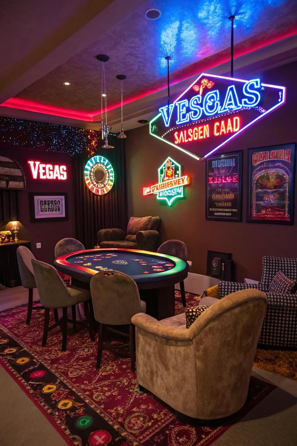 Recreate the Vegas vibe with vibrant decor.