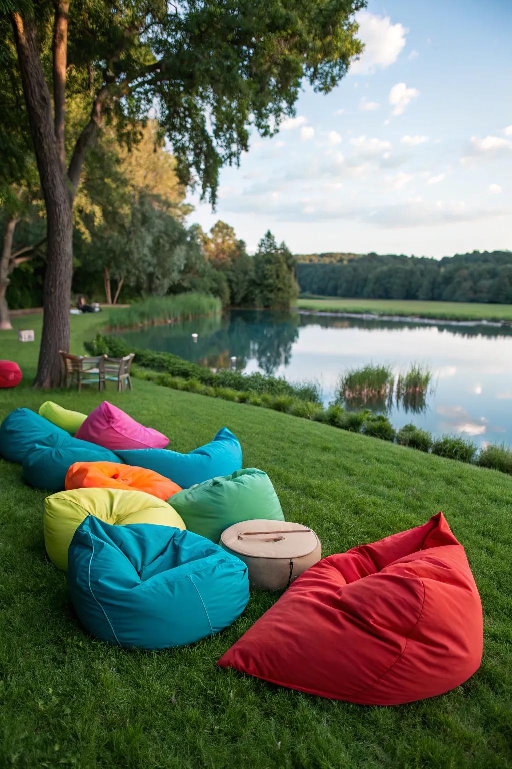 Outdoor bean bags deliver a relaxed and snug seating alternative.