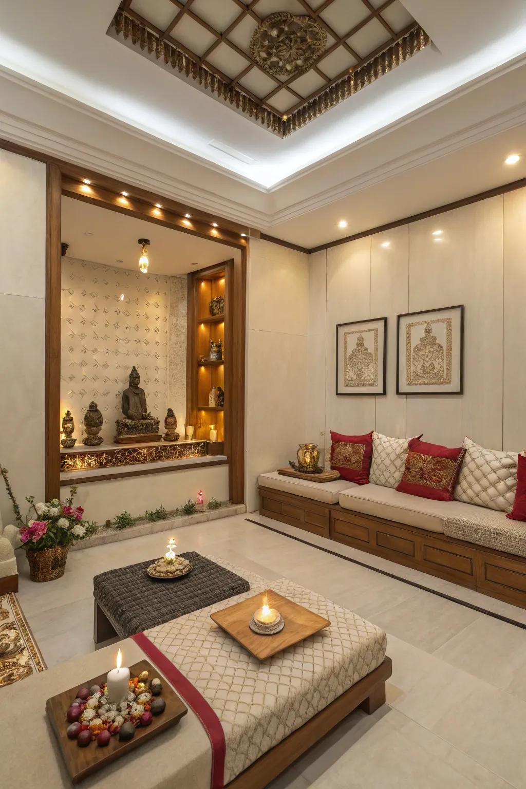 Cozy seating sections for contemplation and reflection.