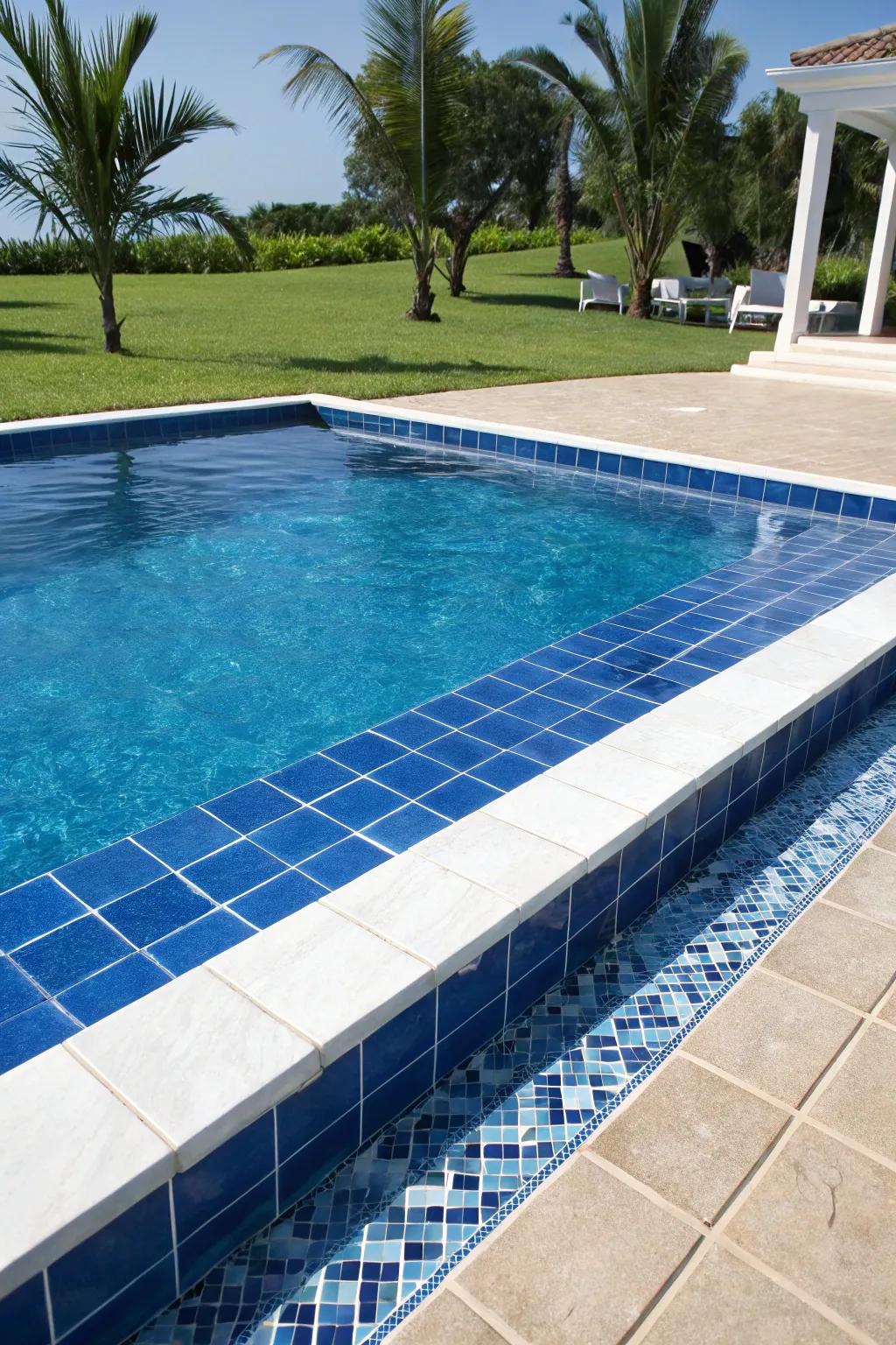 Contrasting colors in border enhance the pool's visual appeal.