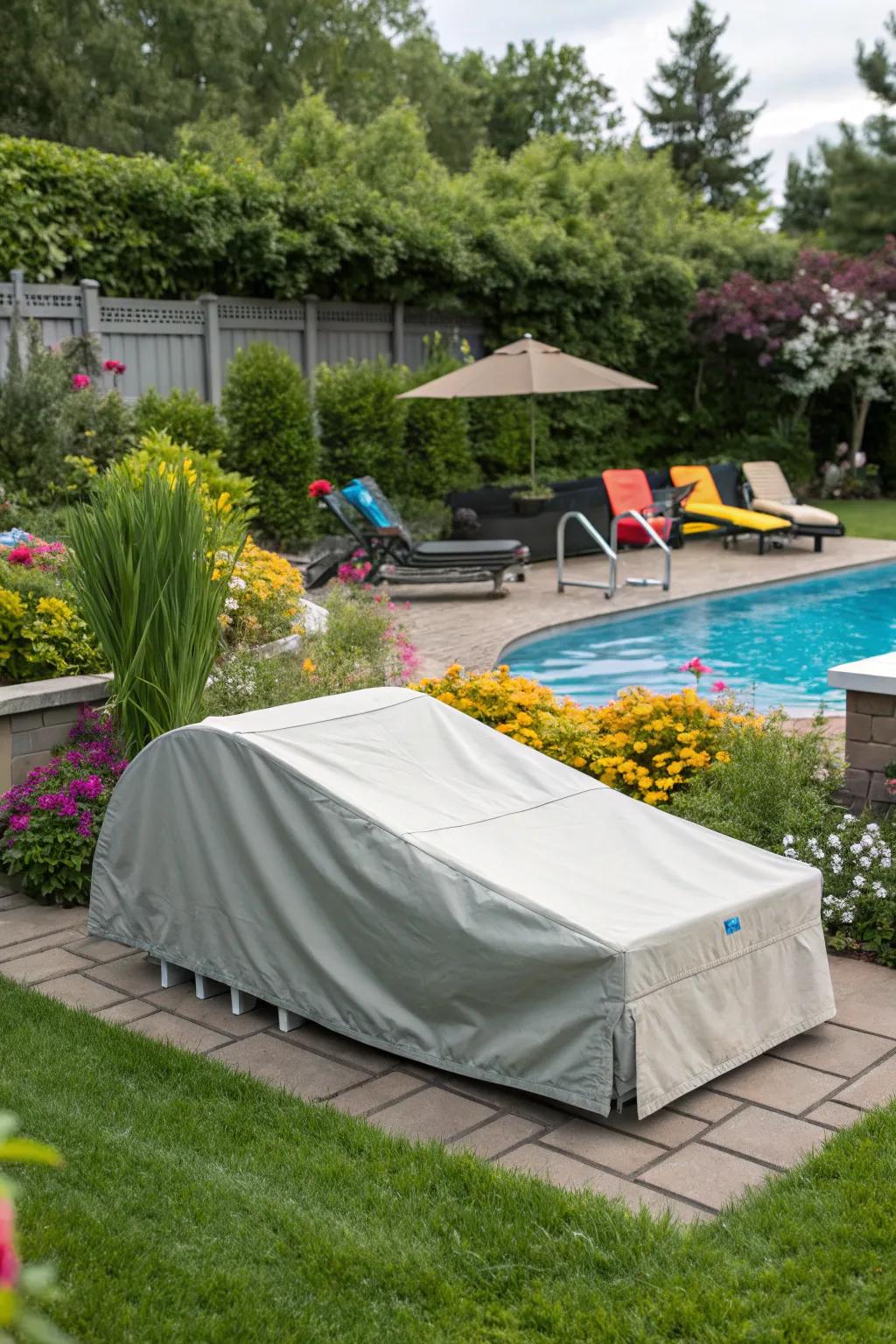 A stylish weatherproof textile shield that complements outdoor décor.