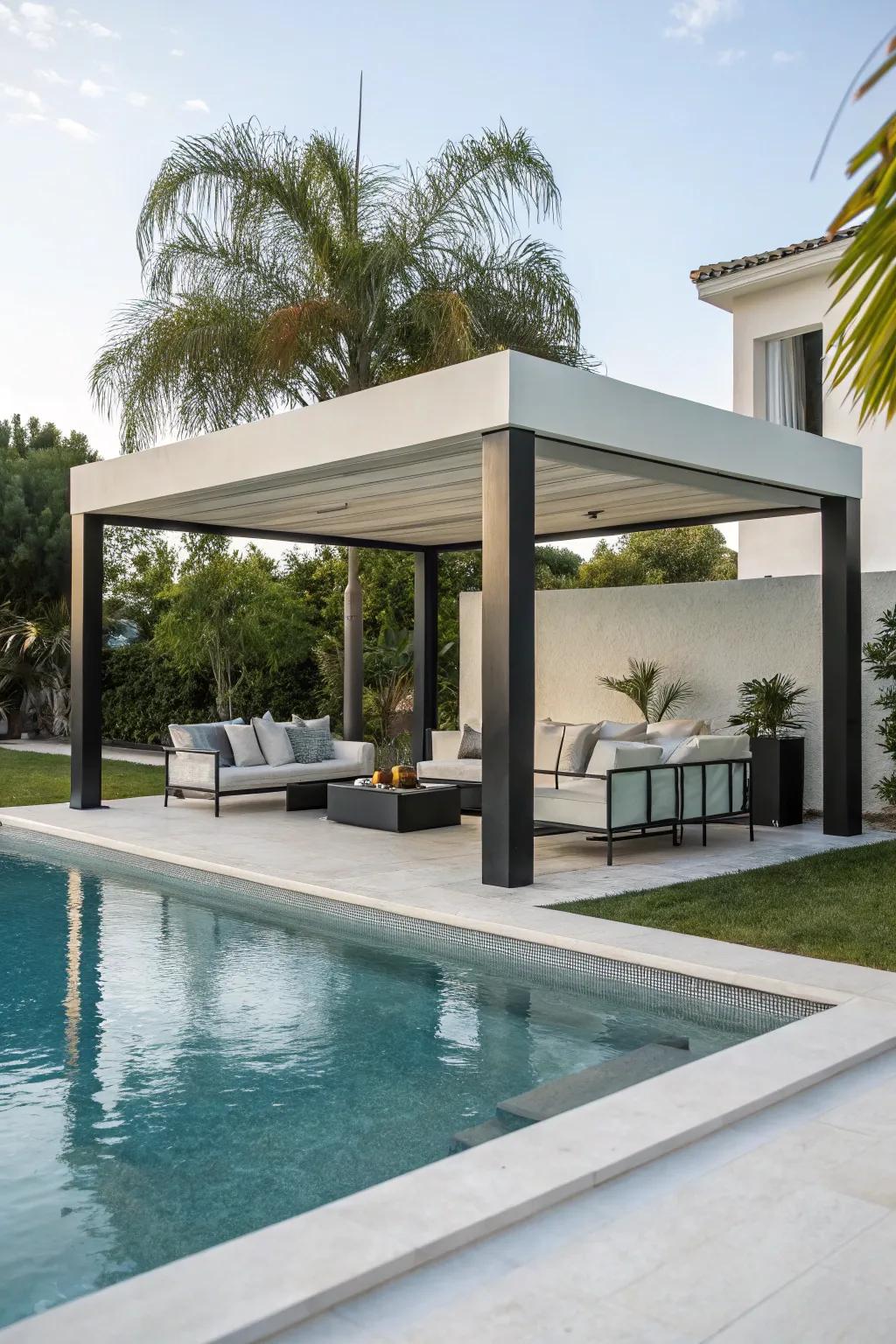 Modern simplicity creates a chic and understated poolside area.