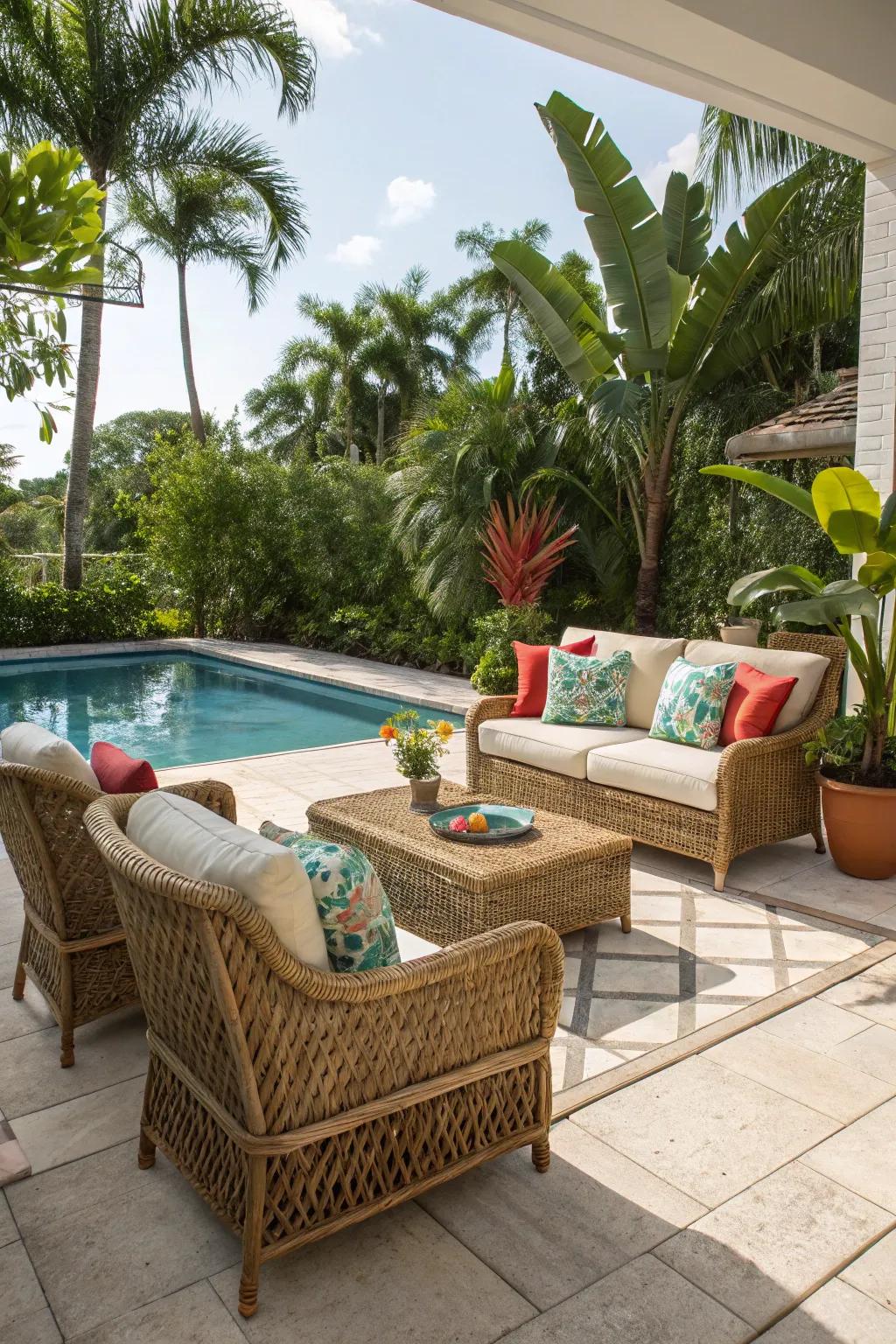 Adopt a tropical style using charming woven furnishings.