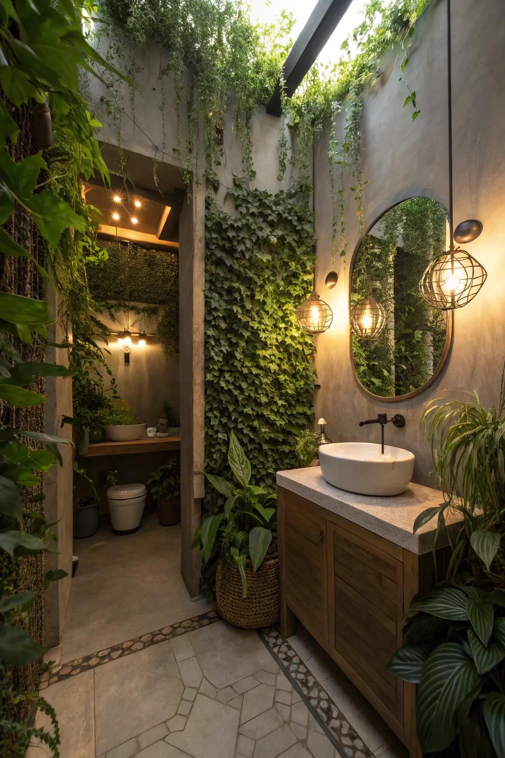Plants combined with lighting add a fresh, natural feel.