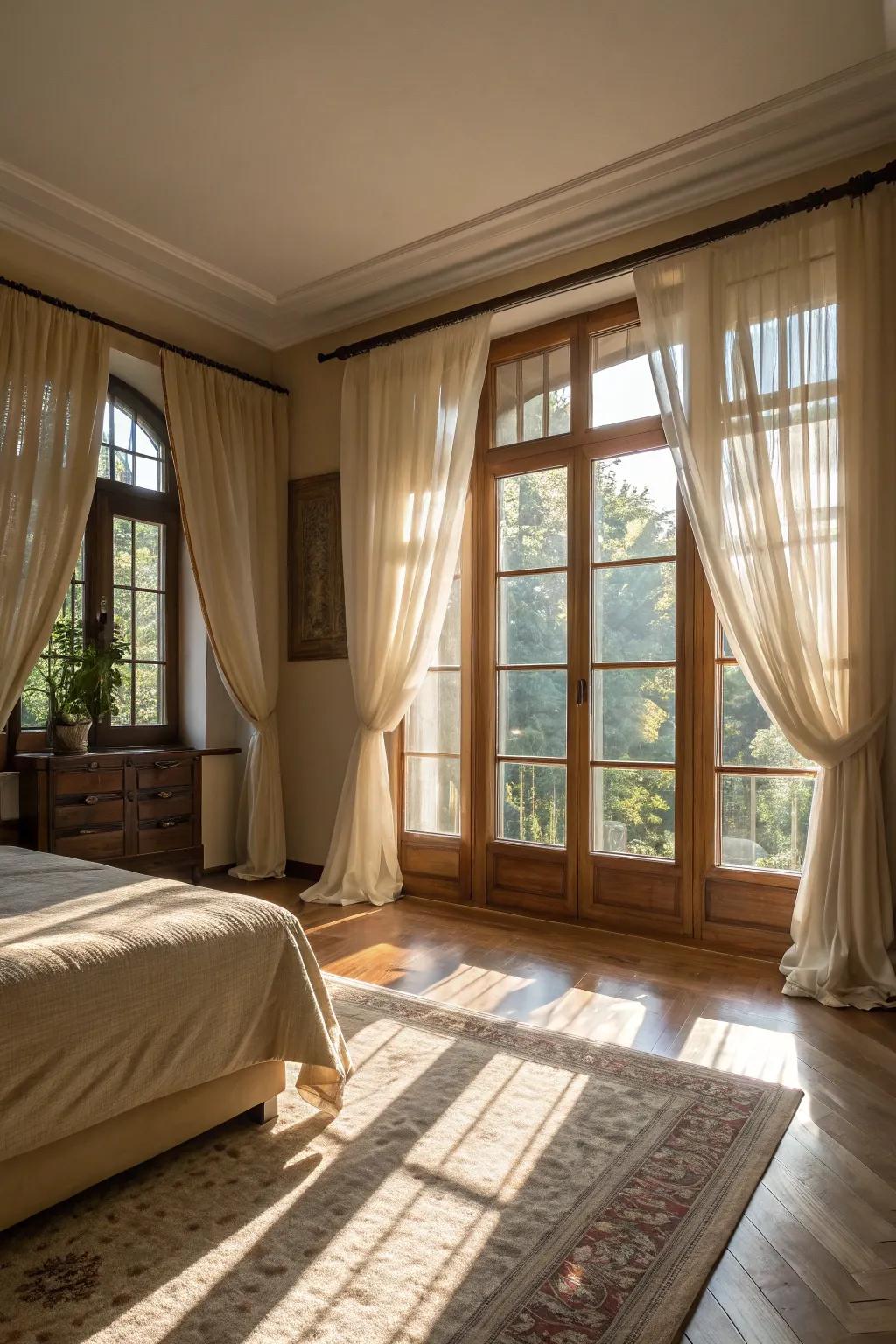 Allow the sunlight in with expansive windows and airy curtains.
