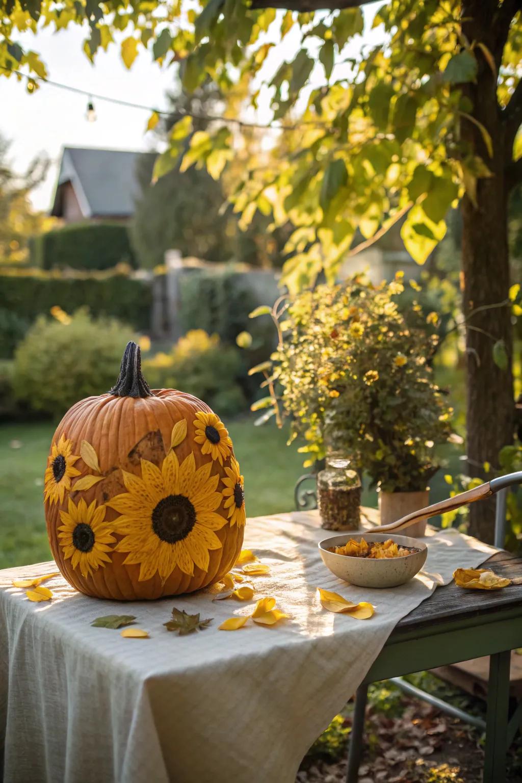 A vivacious bloom pumpkin brightening the fall garden.