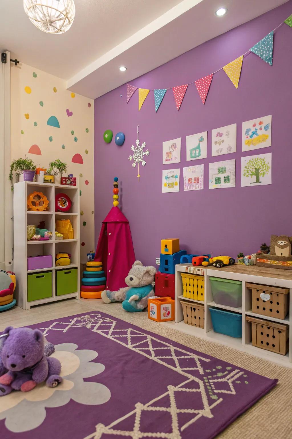 A spirited child space revitalized by purple walls.