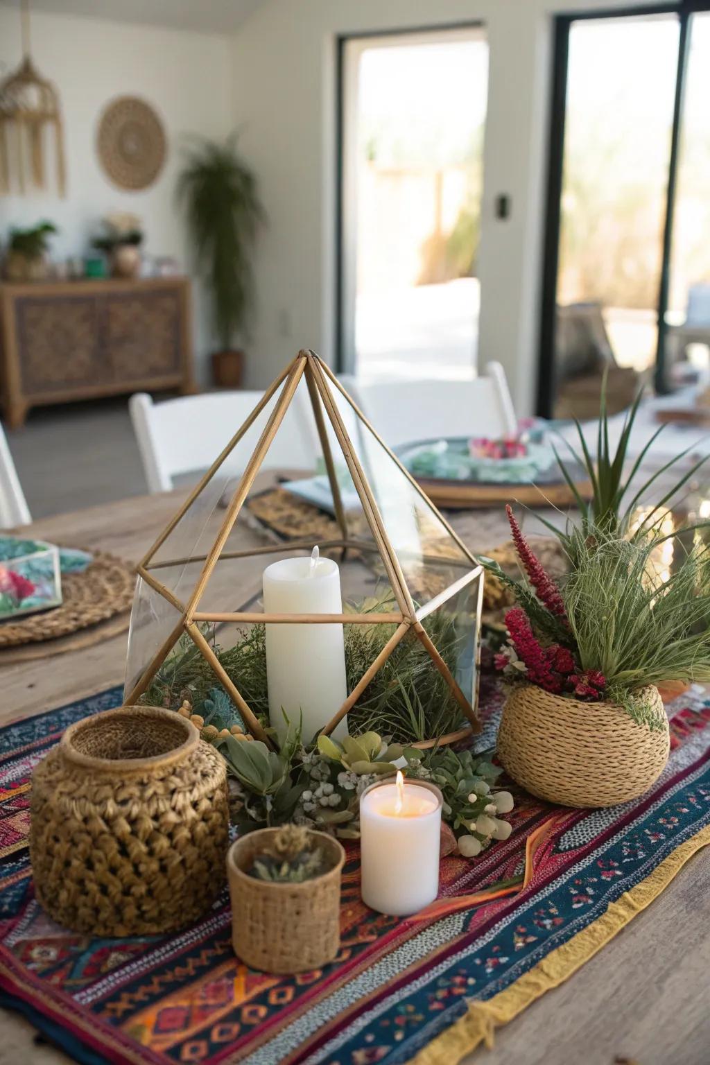 Geometric shapes give a contemporary and stylish centerpiece choice.
