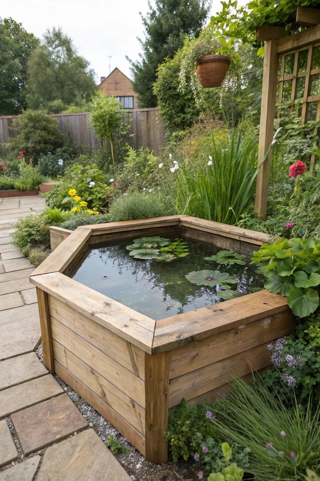 Use space efficiently using a fashionable corner pond.