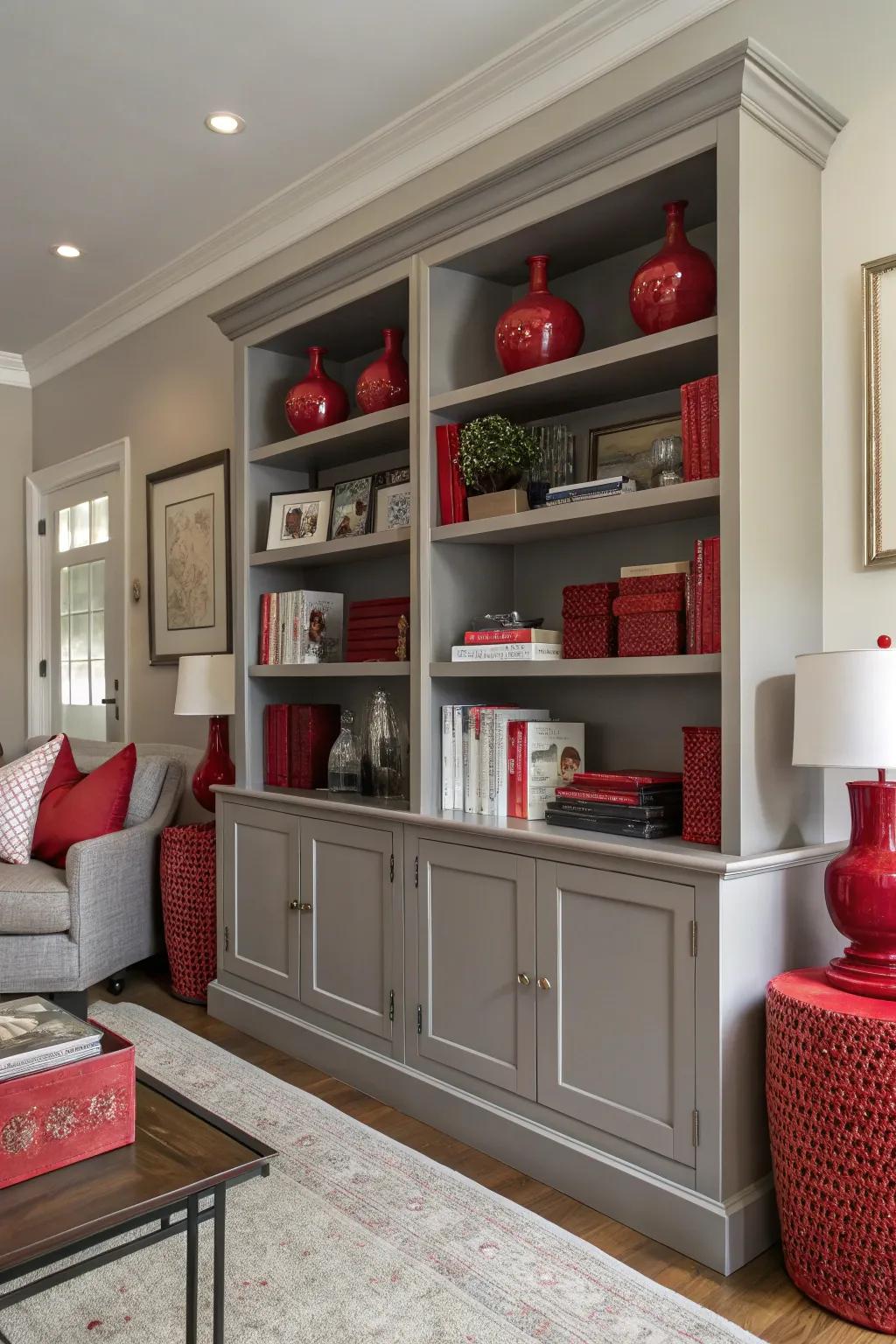 Visible shelving offers both storage and display options in a chic way.