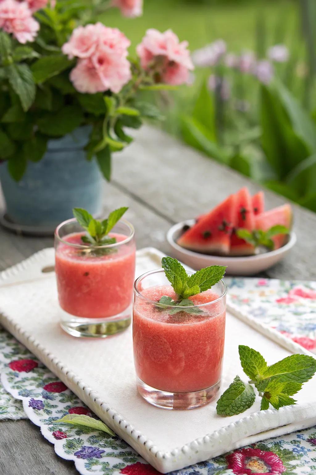 Watermelon little smoothies are reviving for summer parties.
