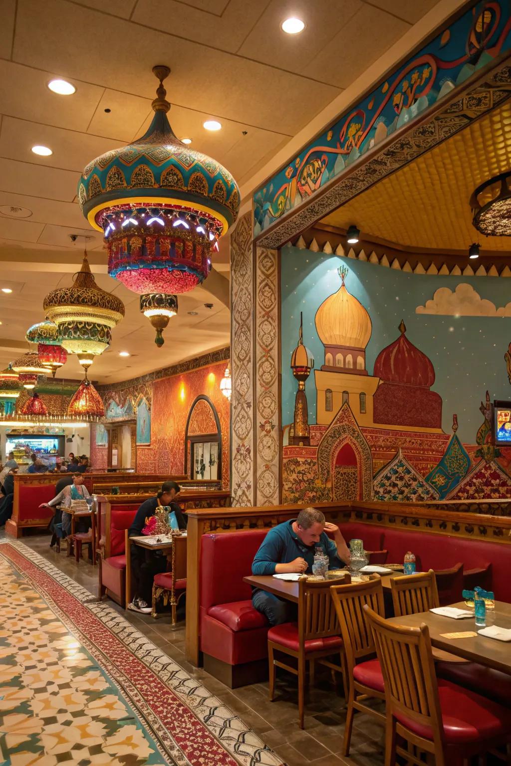A culturally themed restaurant featuring colors inspired by tradition.