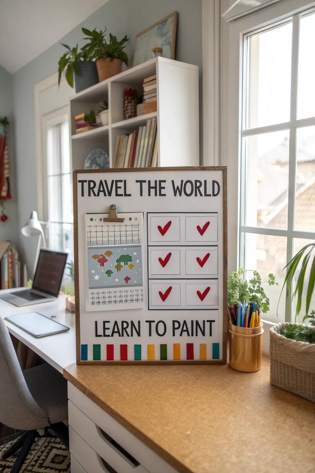 Bucket list signs add a playful feel to decorations.