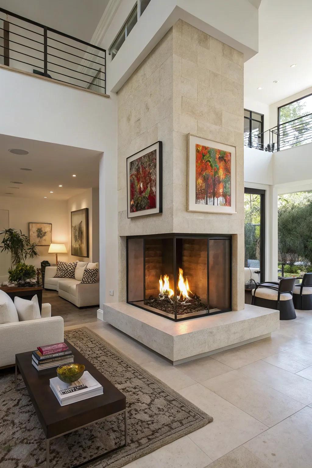Sculptural fireplaces add an artistic touch to any interior design.