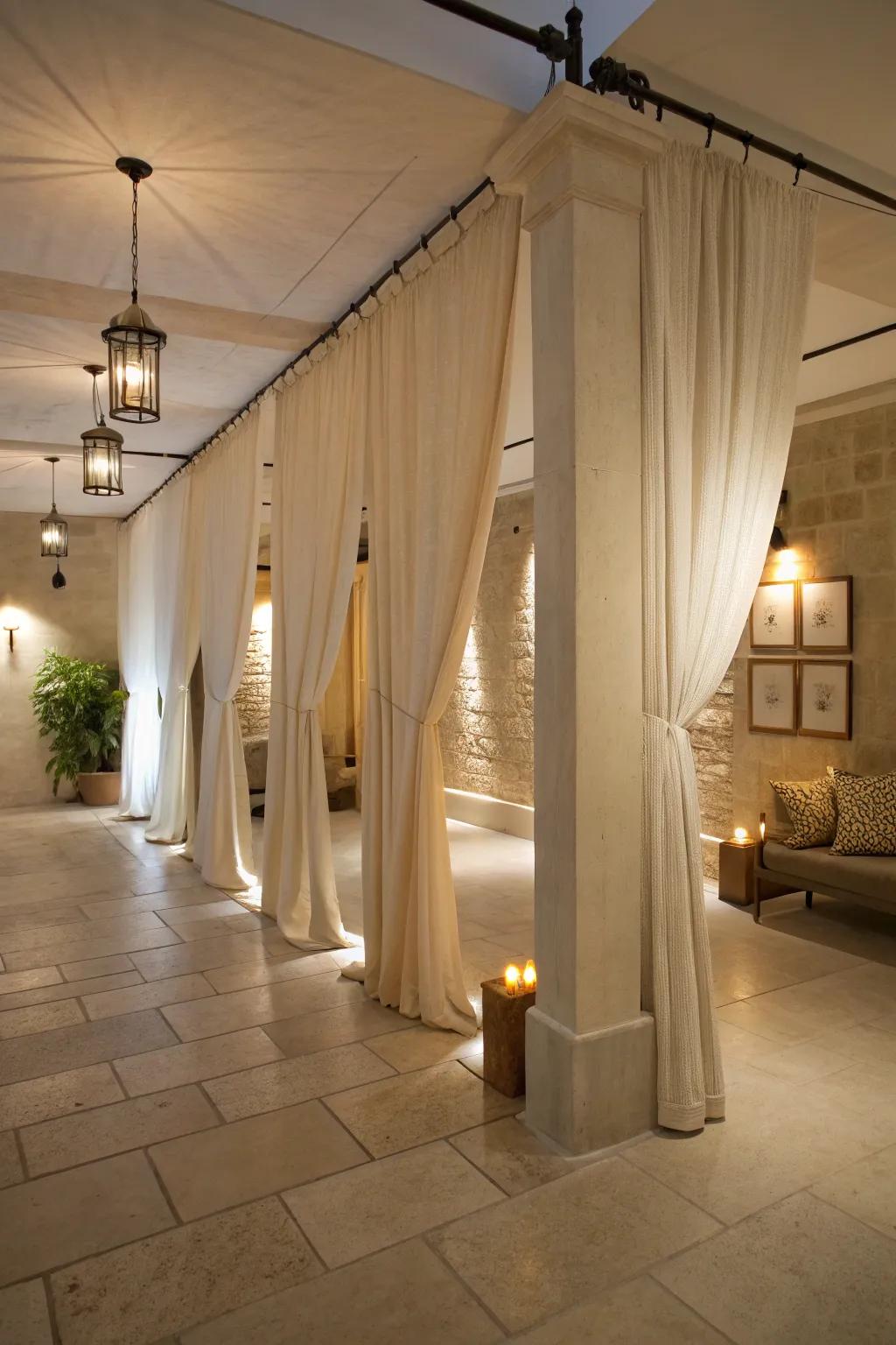 Flax fabric dividers bring a delicate elegance to your space.