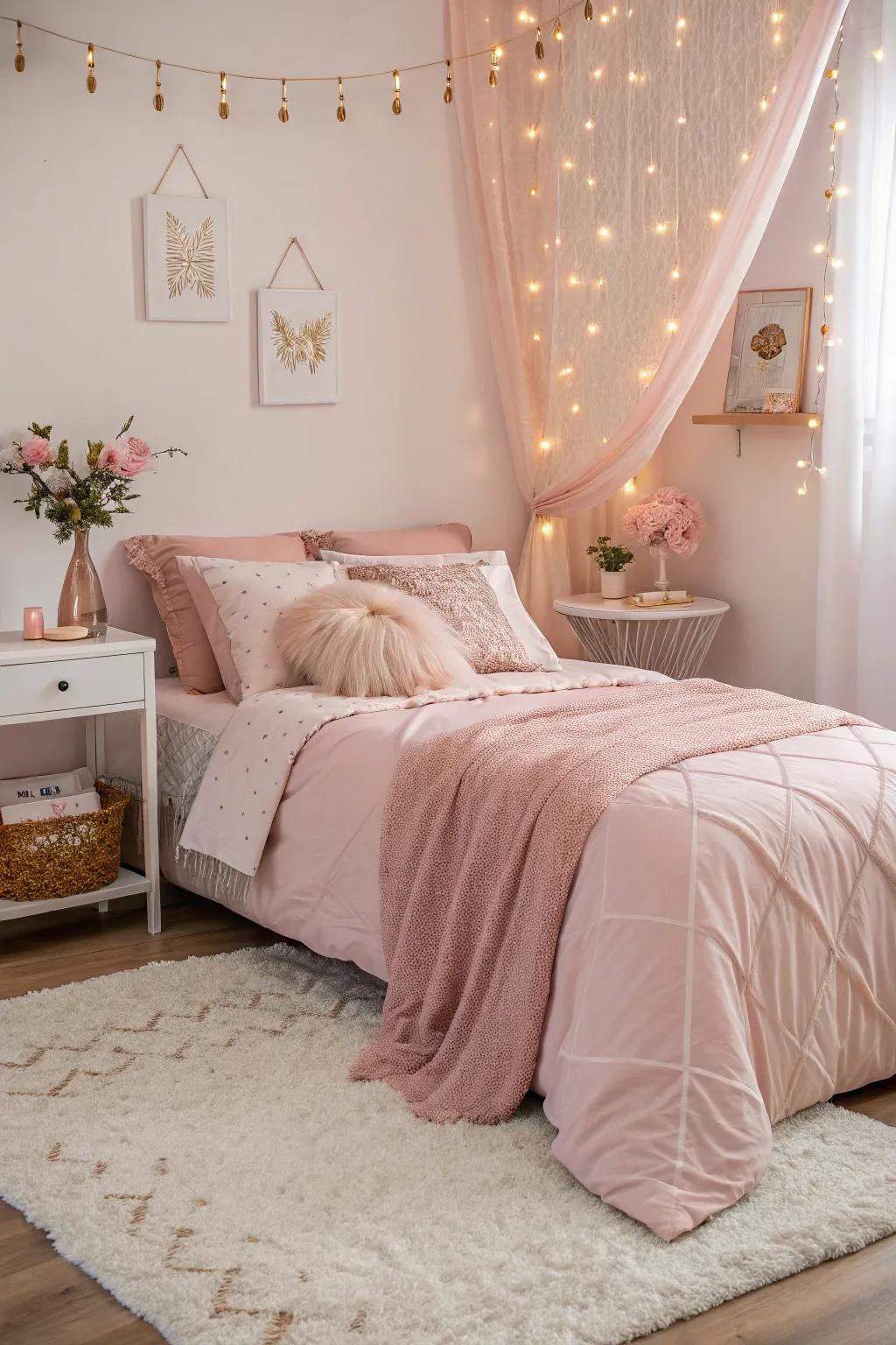 Pairing pastel pinks with rose gold gives off a dreamy vibe.