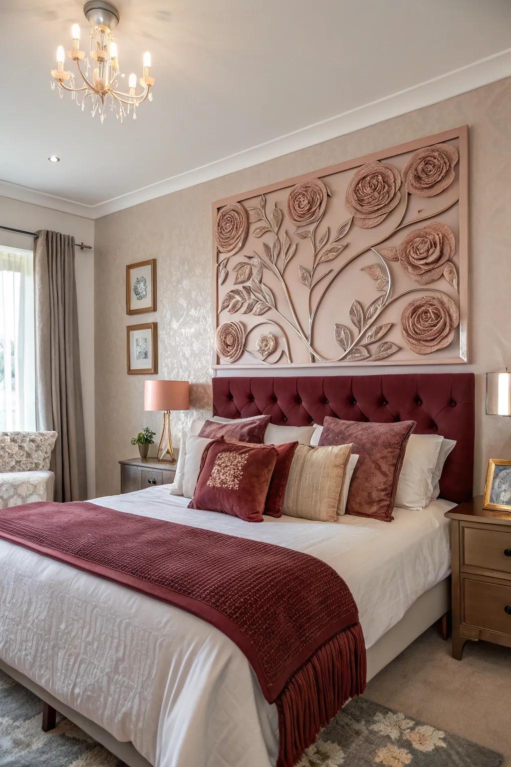 Gleaming gold wall art injects contemporary elegance and visual appeal.