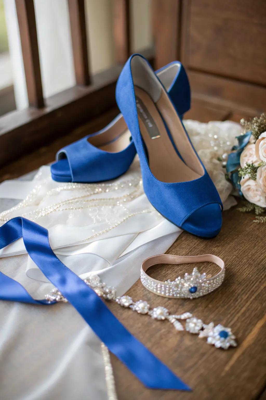 Bridal accessories with a royal blue twist.