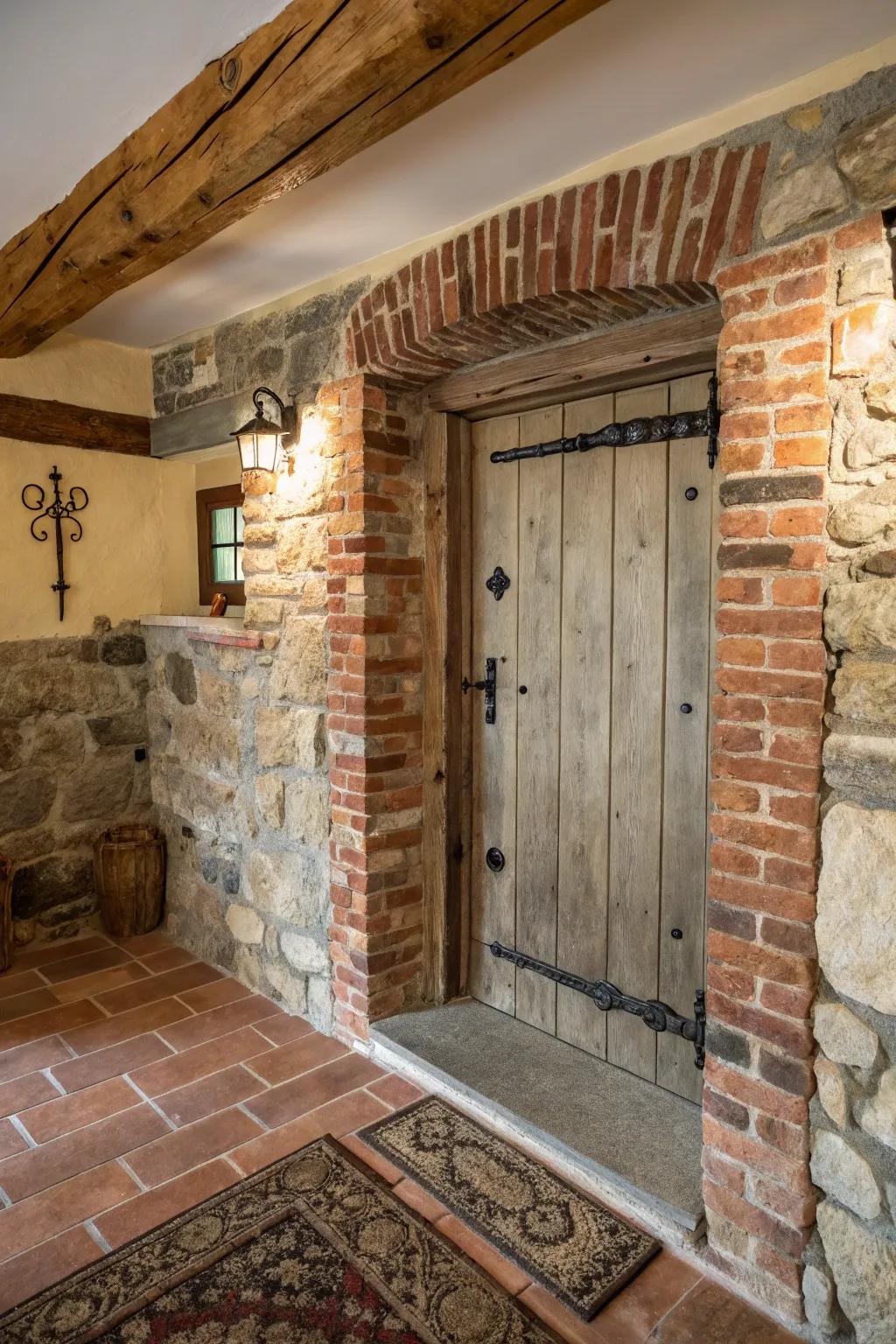 A country doorway complemented by stone and brick elements for added charm.