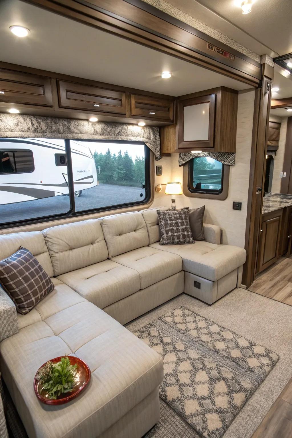 Sectional sofas enhance seating and style in RVs.