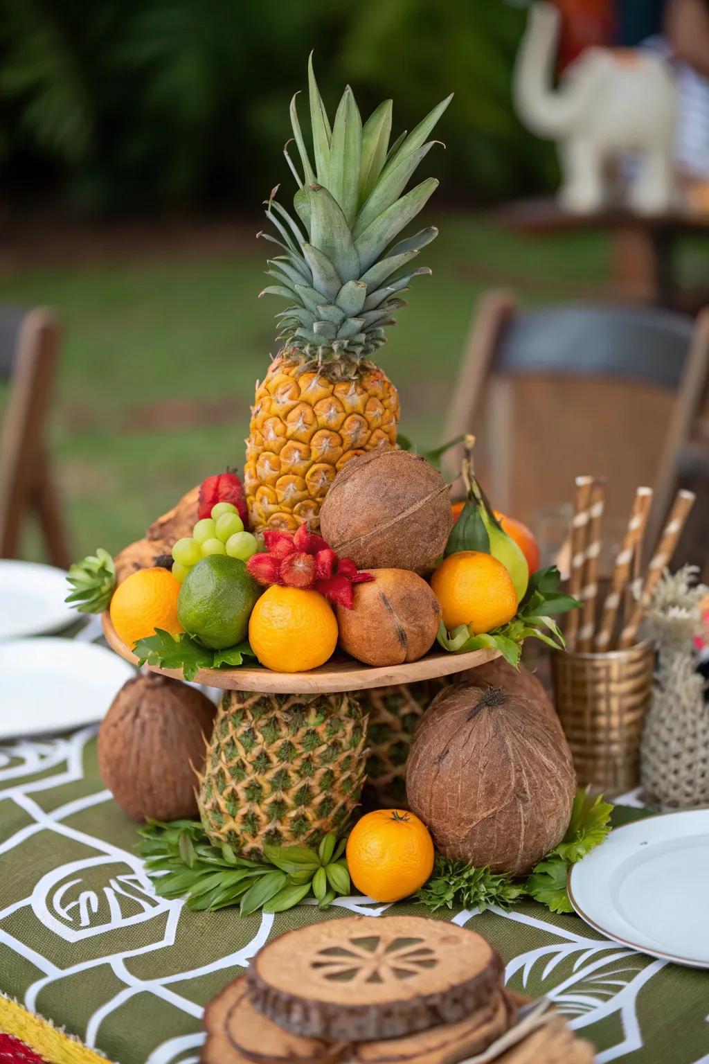 Exotic fruits contribute a vibrant and colorful accent.