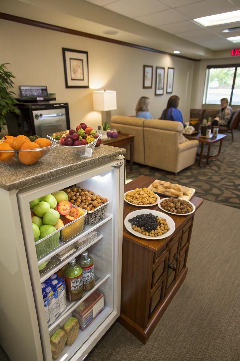 A snack bar stocked with nutritious options keeps energy levels consistent.