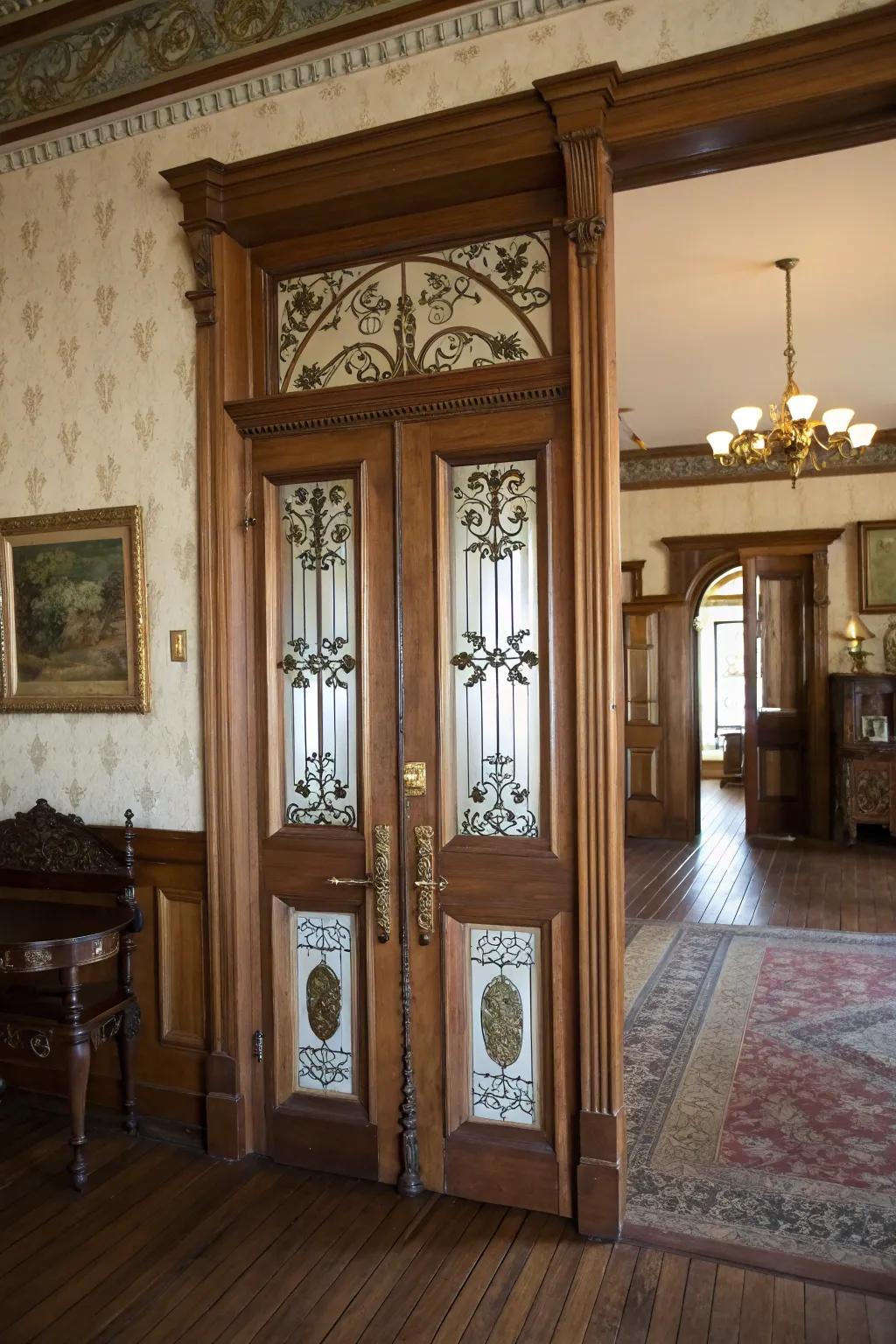 Swinging doors in the vintage style provide nostalgic appeal.