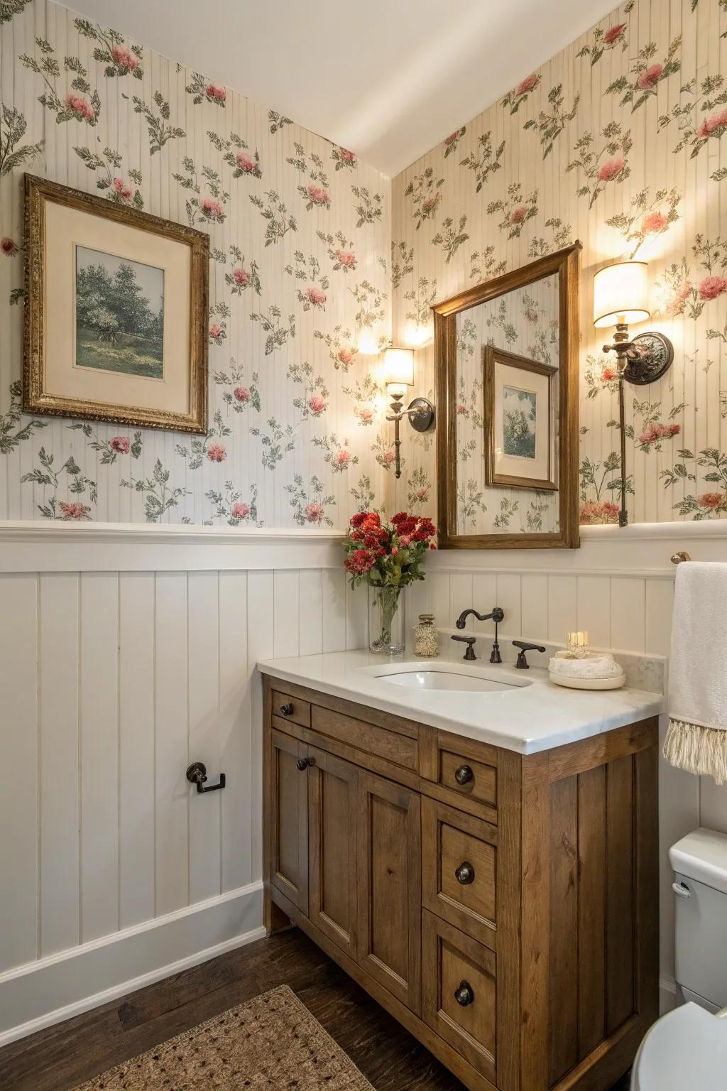 A bathroom showcasing wall plank embellishments that adds texture.