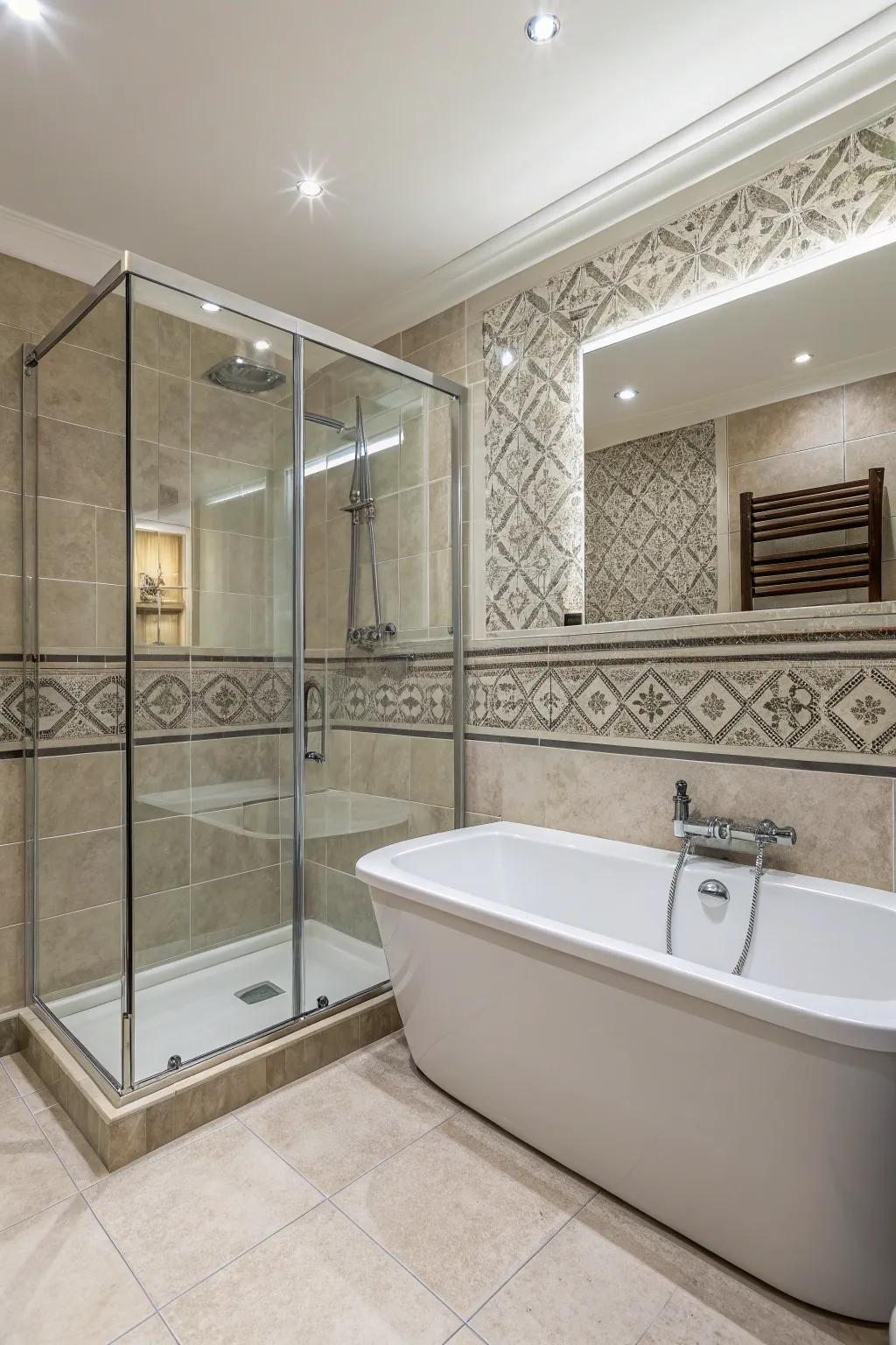 A combined tub and shower delivers dual functionality with style.