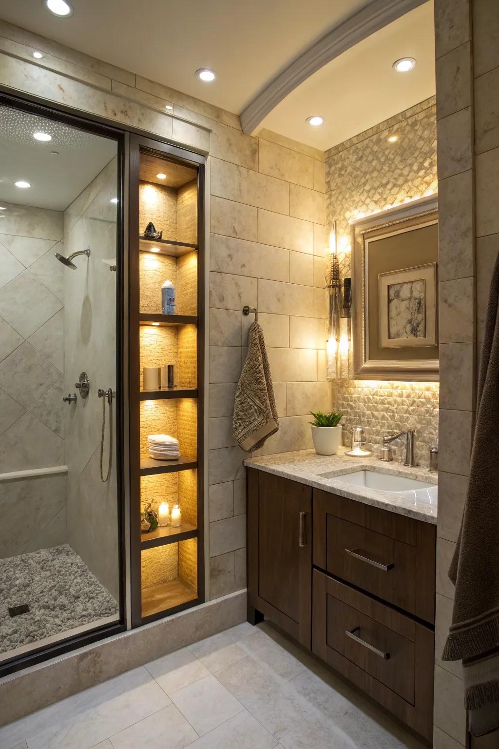Illuminated shower recess with fitted lighting