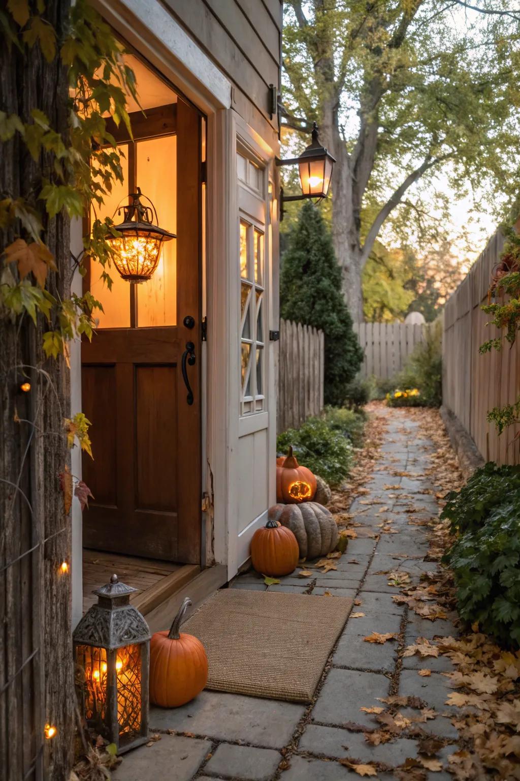 Seasonal adornments bestowing charm to the side entrance.