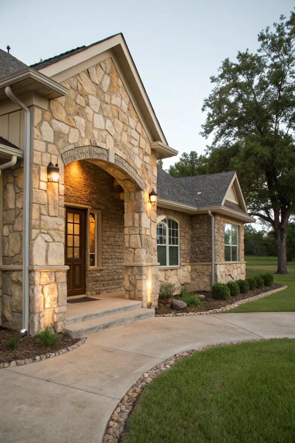 Natural stone details bring sophistication to exteriors.