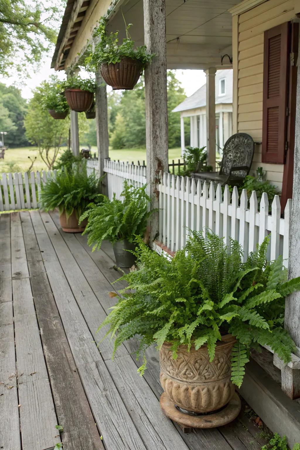 Enhance your porch with lavish potted green plants.