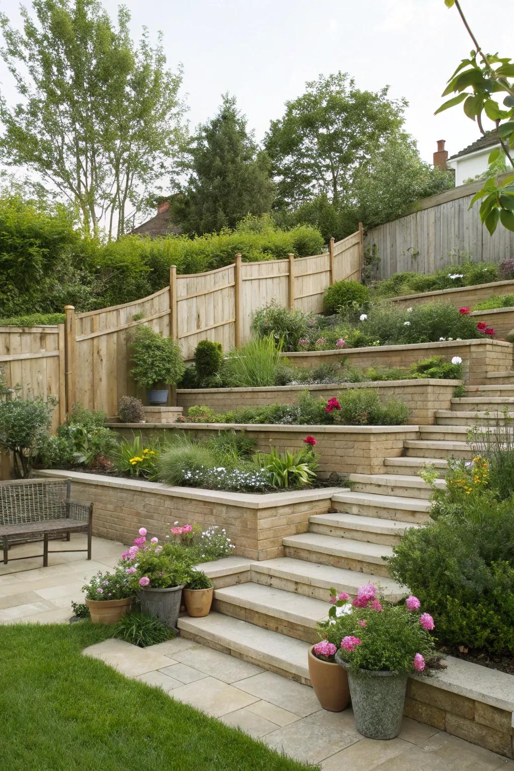 Levels that are different give depth and interest to a compact space.