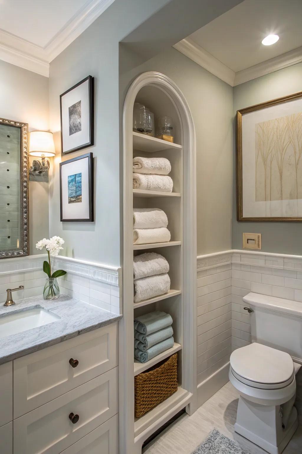 Nooks that are built-in are a smooth way to store things.