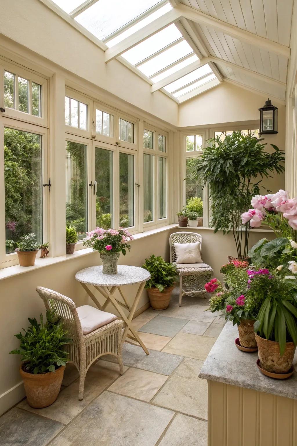 Bright colors enhance the breezy atmosphere of small sunrooms.