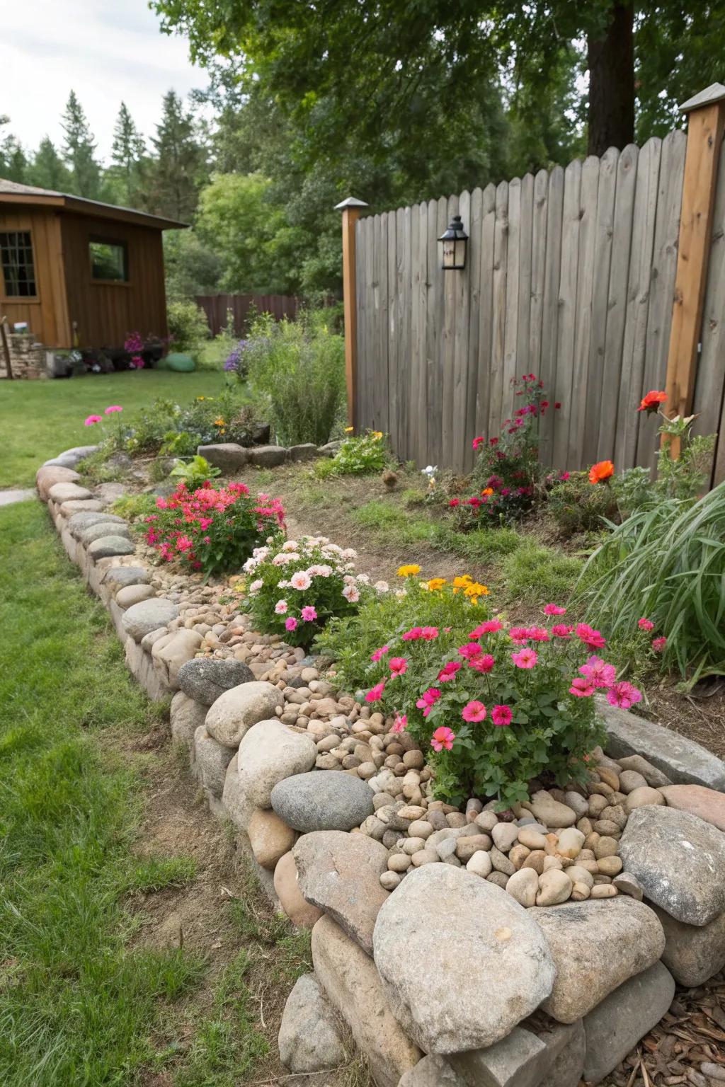 Achieve a native aesthetic using stone or timber edges.